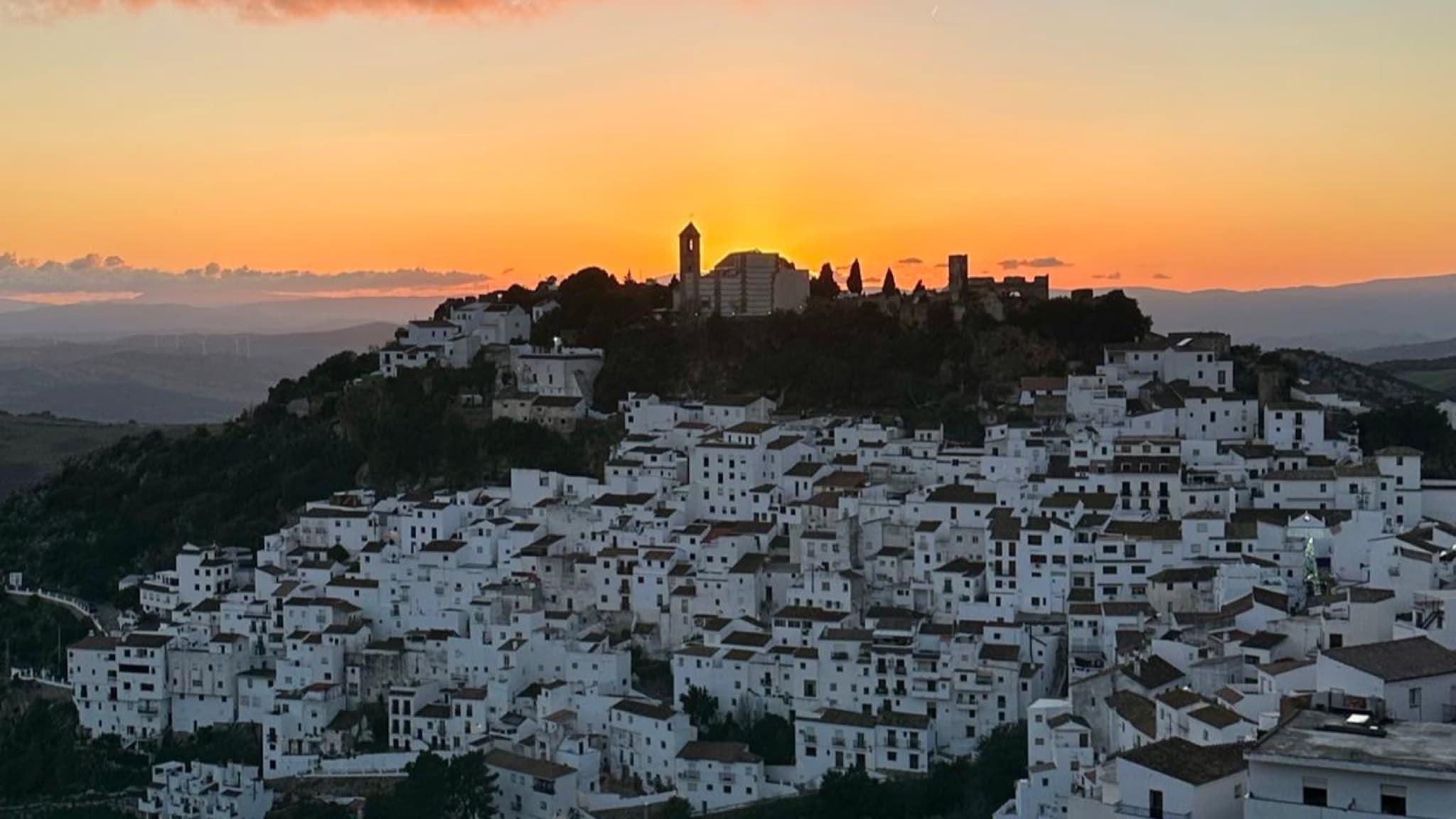 White houses in Casares at sunset.